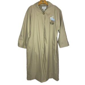 National Wildlife Federation Trench Coat Lined Embroidered Herons Tan Medium